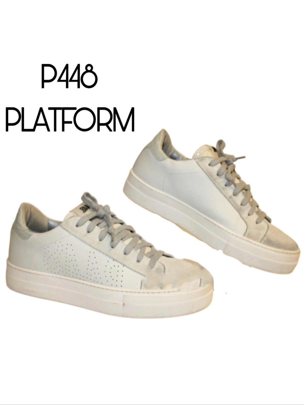 P448 White Leather Platform Sneakers with Light Gray Accents - W 9 39 - Picture 6 of 6